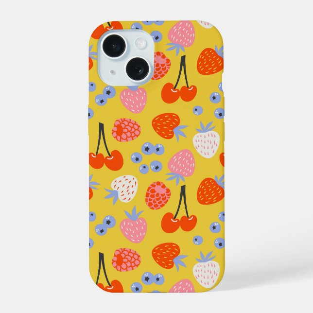 Bright Colourful Berry Fruit Pattern iPhone 15 Case (Back)