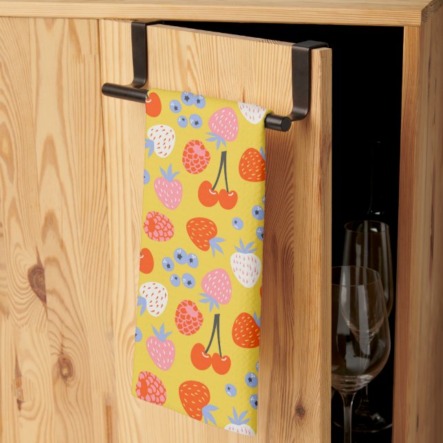 Bright Colourful Berry Fruit Pattern Tea Towel (Thirds Fold)