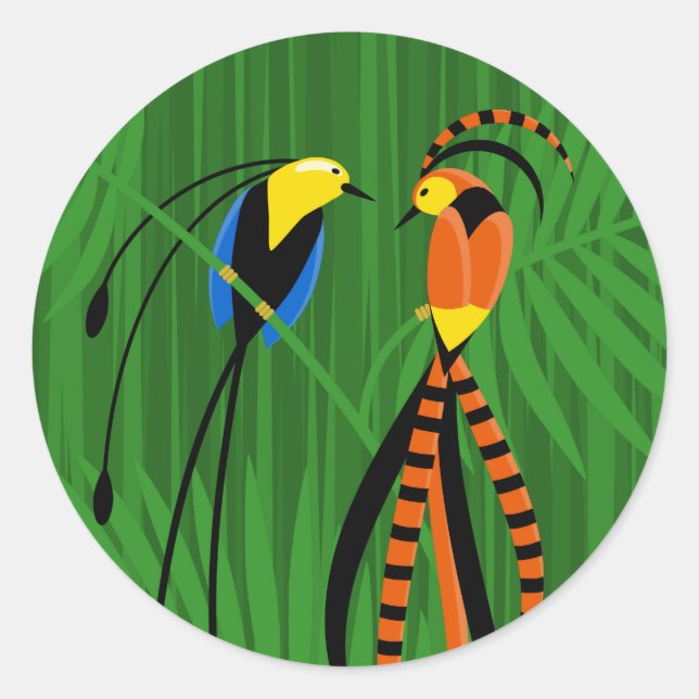 Bright Colourful Birds of Paradise Classic Round Sticker (Front)