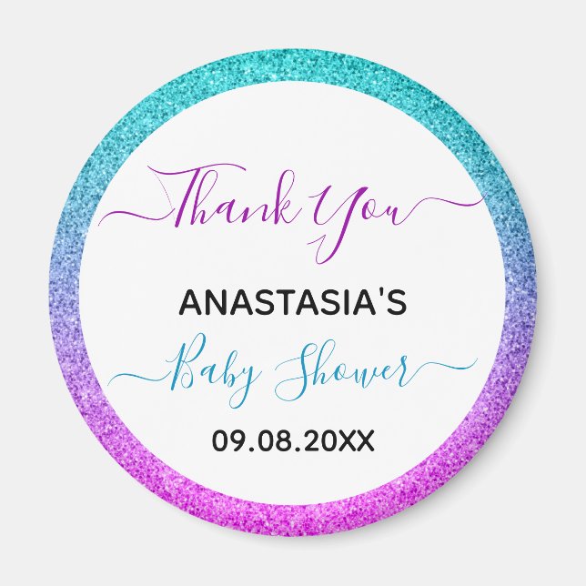 Bright Colourful Blue Purple Thank You Baby Shower Magnet (Front)