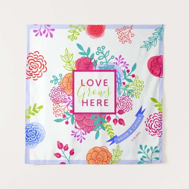 Bright Colourful Bold Spring Floral Sketch Bouquet Tapestry (Front)