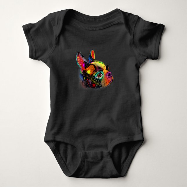 Bright Colourful Boston Terrier Watercolor Dog Art Baby Bodysuit (Front)