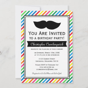 Bright Colourful Boy Moustache Birthday Party Invitation