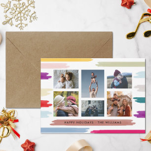 Bright & Colourful Brush Strokes 6 Photo Collage Holiday Card