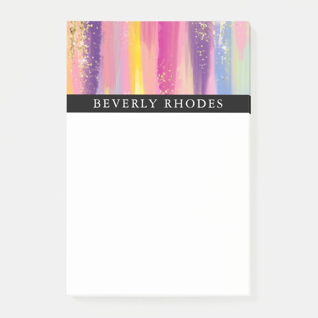 Bright Colourful Brushstrokes and Faux Sparkles Post-it Notes (Front)