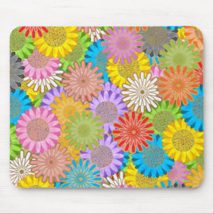 Bright Colourful Busy Chaotic Hippy Flower Pattern Mouse Pad