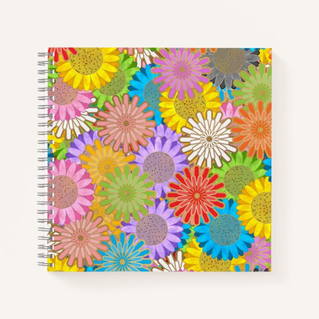Bright Colourful Busy Chaotic Hippy Flower Pattern Notebook (Front)