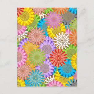Bright Colourful Busy Chaotic Hippy Flower Pattern Postcard