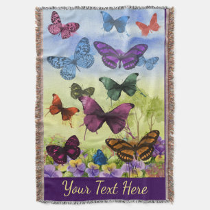 Bright Colourful Butterflies Art Personalised Throw Blanket