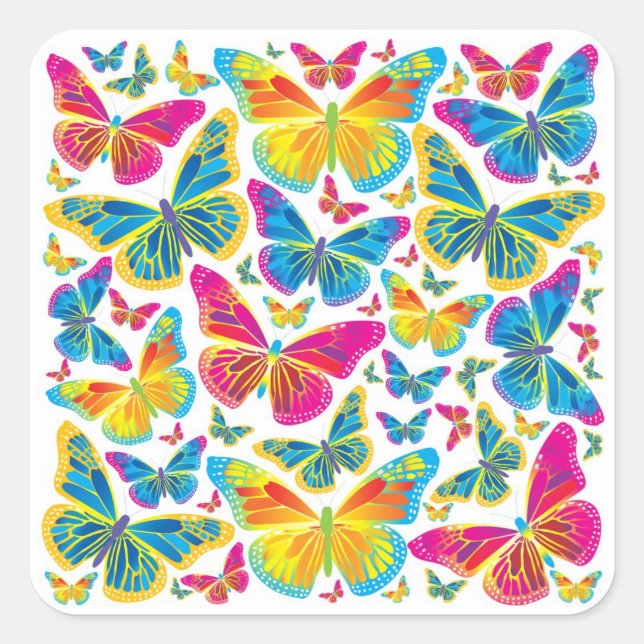Bright colourful butterflies decorative stickers (Front)