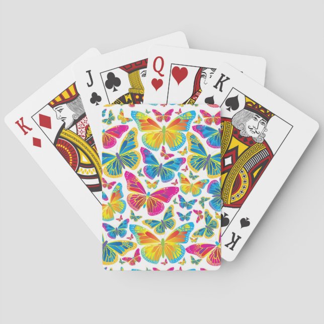 Bright colourful butterflies pink playing cards (Back)