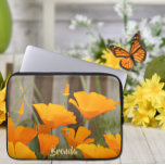 Bright Colourful California Poppies Personalised Laptop Sleeve<br><div class="desc">Style your laptop with this beautiful laptop sleeve featuring a bright, bold California poppies floral pattern. Add your custom text to the bottom edge to personalise your laptop sleeve. You can add your name, initials, or any other info that you’d like to include. This colourful California poppies laptop sleeve is...</div>