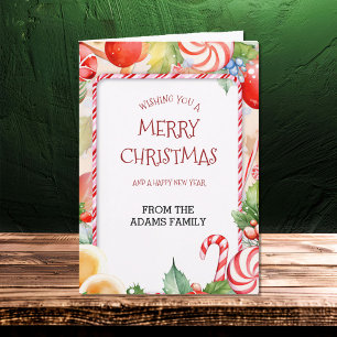 Bright Colourful Candy Cane and Oranges Christmas Card