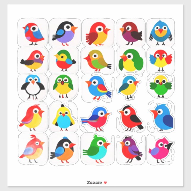 Bright Colourful Cartoon Birds set for Decor (Sheet)