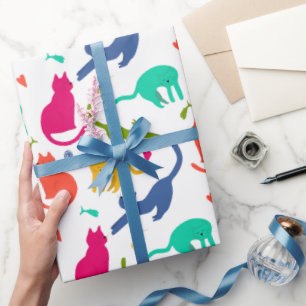 Bright Colourful Cat and Yarn Pattern Wrapping Paper