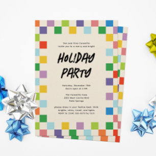 Bright Colourful Chequerboard Holiday Party Card