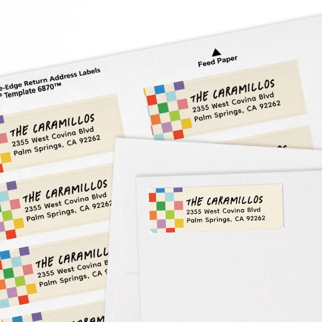 Bright Colourful Chequerboard Return Address Label (rainbow colors checkerboard accent graphic skater style personalized return address labels)