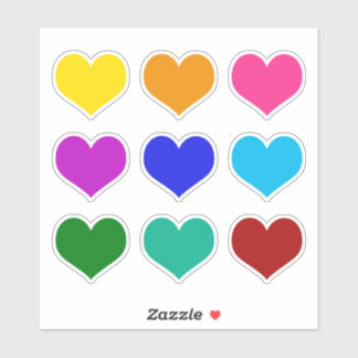 Bright Colourful Coloured Love Hearts Set of 9