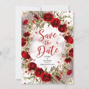 Bright Colourful Crimson Red Roses Wedding Save The Date