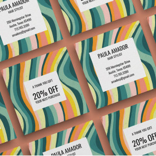 Bright Colourful Curvy Waves Handmade Chic Discount Card