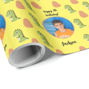 Bright Colourful Custom Photo Text Dinosaur Egg Wrapping Paper