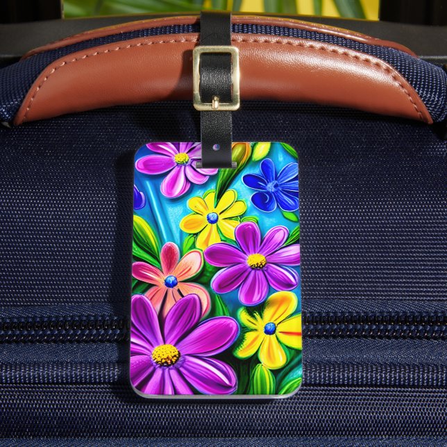 Bright Colourful Daisy Flowers Luggage Tag (Front Insitu 2)