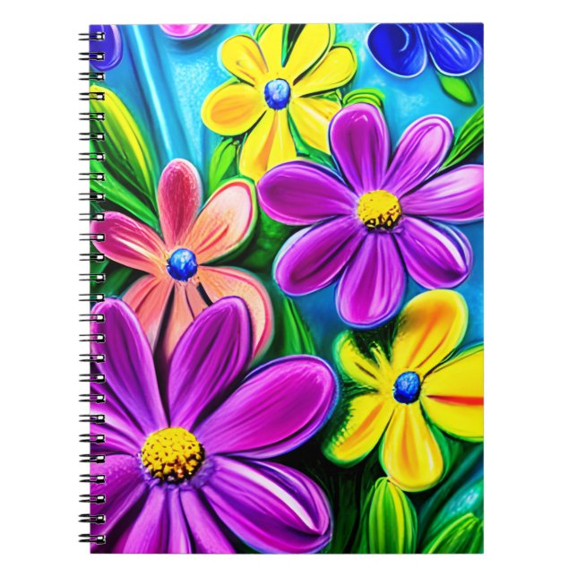 Bright Colourful Daisy Flowers Notebook (Front)