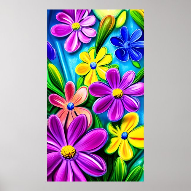 Bright Colourful Daisy Flowers Poster (Front)