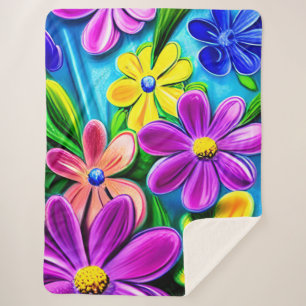 Bright Colourful Daisy Flowers Sherpa Blanket