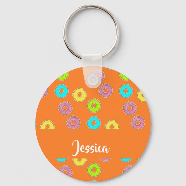 Bright colourful doughnuts key ring (Front)