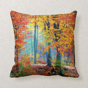 Bright Colourful Fall Forest Trees Cushion
