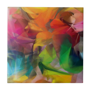 Bright Colourful Feather Art Ceramic Tile
