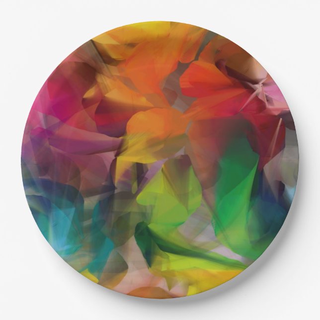 Bright Colourful Feather Art Paper Plate (Front)