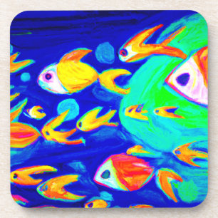 Bright Colourful Fish Patterns Painting. Buy Now Coaster