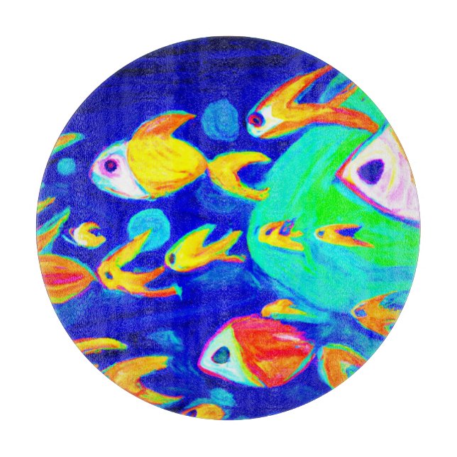 Bright Colourful Fish Patterns Painting. Buy Now Cutting Board (Front)