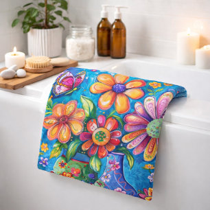 Bright Colourful Floral Bath Towel Set