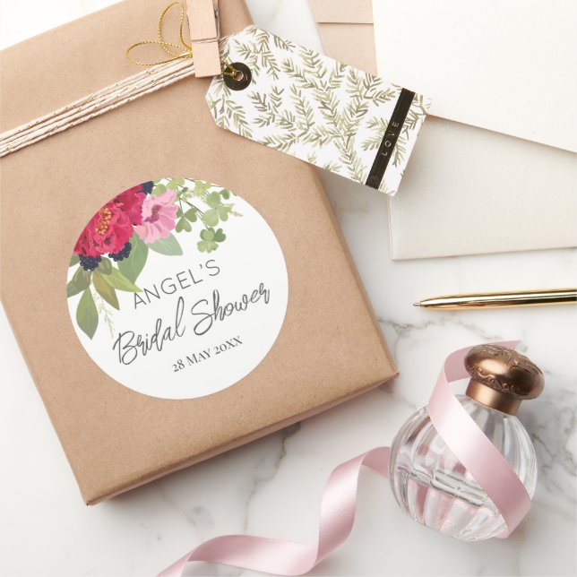 Bright & Colourful Floral Bouquet Bridal Shower  Classic Round Sticker (Gifting)