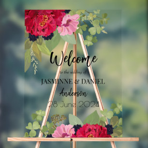 Bright & Colourful Floral Garden Bouquet Wedding Acrylic Sign
