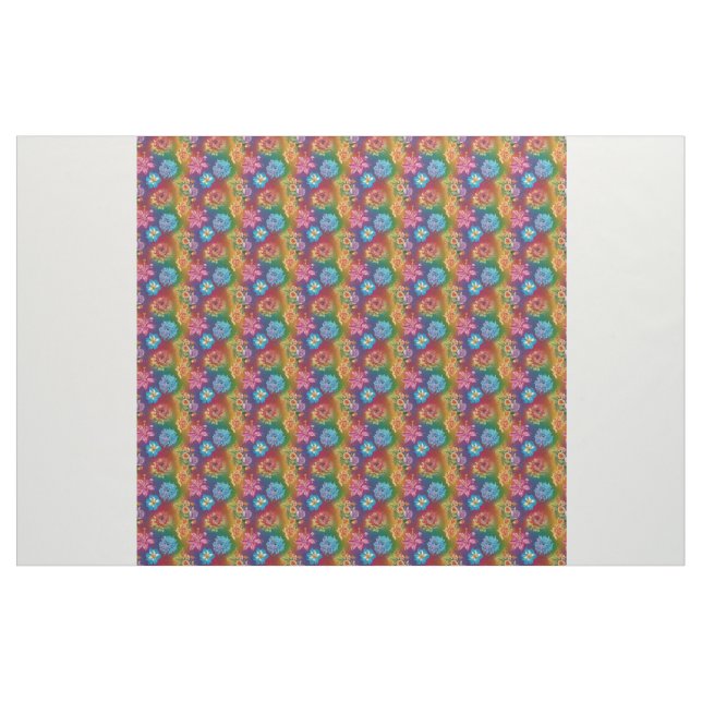 Bright Colourful Floral Pattern abstract  Fabric (Yard)