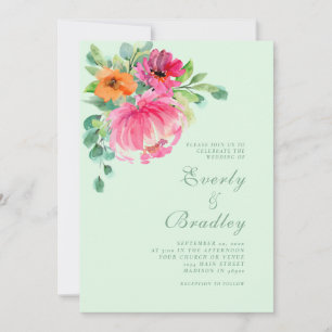  Bright Colourful Floral Pink Spring Summer Weddin Invitation