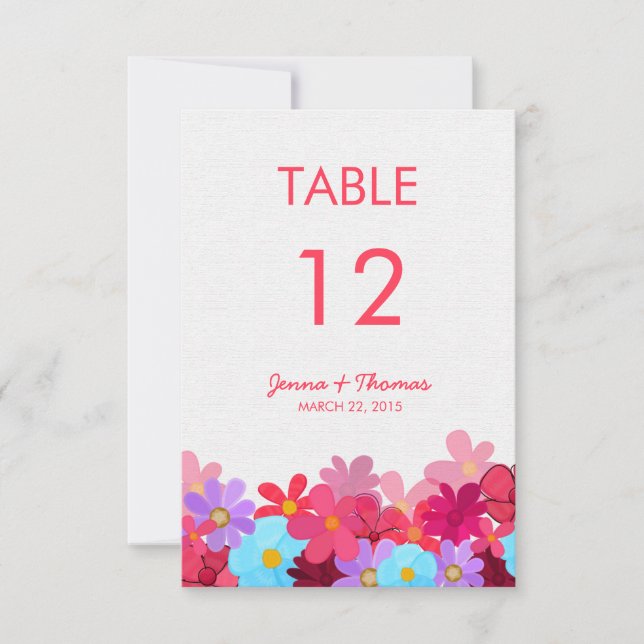 Bright & Colourful Floral Wedding Table Cards (Front)