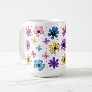 Bright Colourful Flowers and Butterflies Coffee Mug