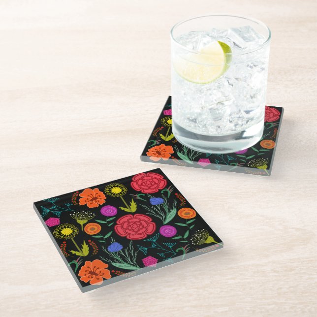 Bright Colourful Flowers  Glass Coaster (Angled)