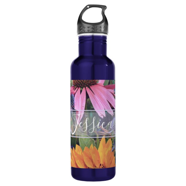 Bright Colourful Flowers Personalised 710 Ml Water Bottle (Front)