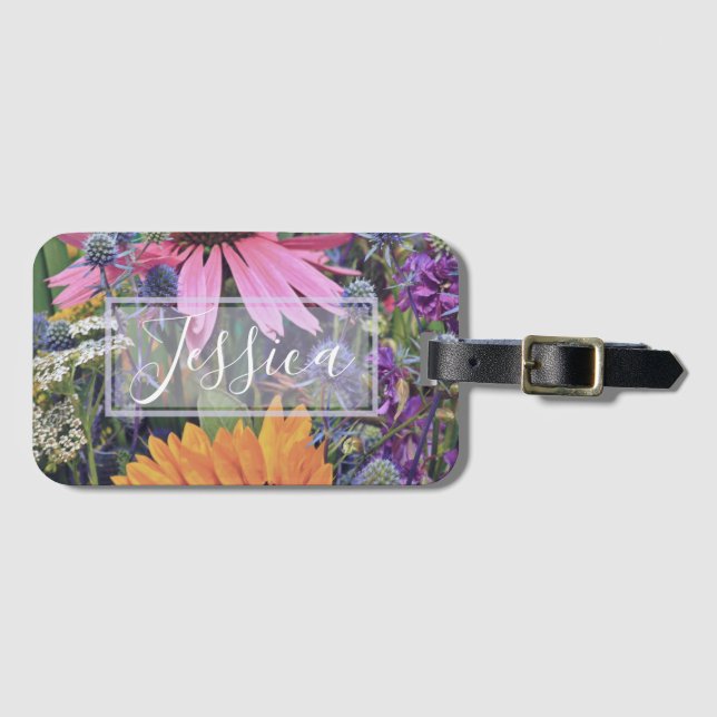 Bright Colourful Flowers Personalised Luggage Tag (Front Horizontal)
