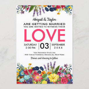 Bright Colourful Flowers Summer Wedding Invitation