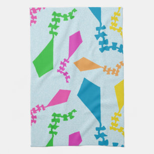 Bright Colourful Flying Kites in the Sky Tea Towel