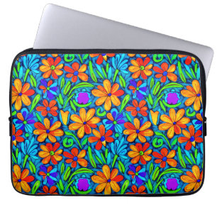 Bright Colourful Folk Art Flowers  Laptop Sleeve