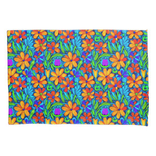 Bright Colourful Folk Art Flowers  Pillowcase