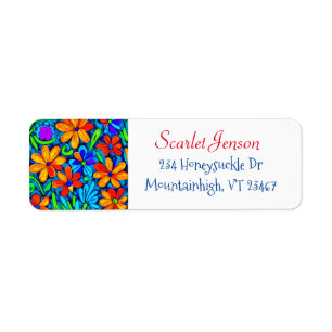Bright Colourful Folk Art Flowers  Return Address Label